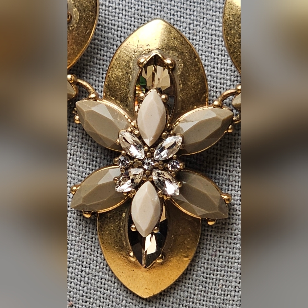 [J. CREW] Art Deco Style Gold, Taupe & Charcoal Gray Statement Necklace - Picture 6 of 16